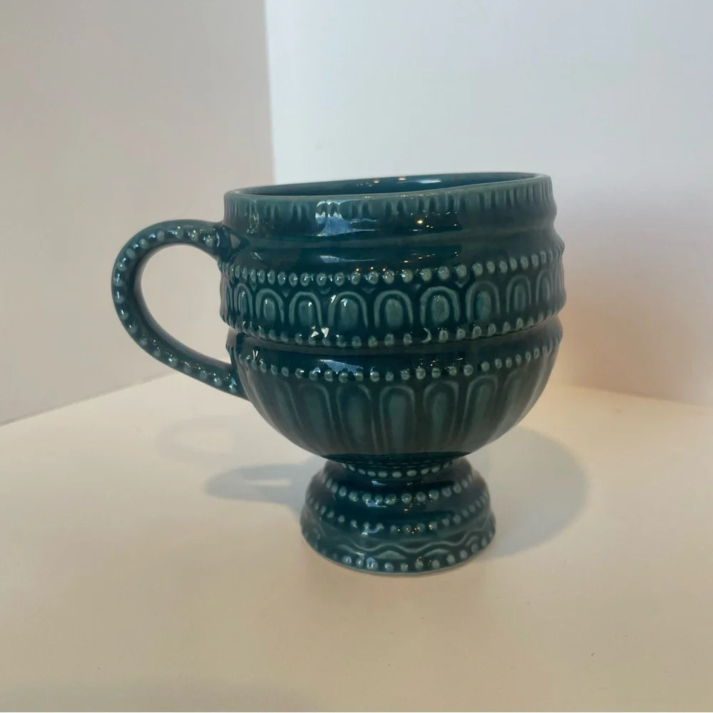 Vintage Royal Sealy Japan Mid Century Modern 1970s Blue/Teal Rare Tea Cup Mug‎